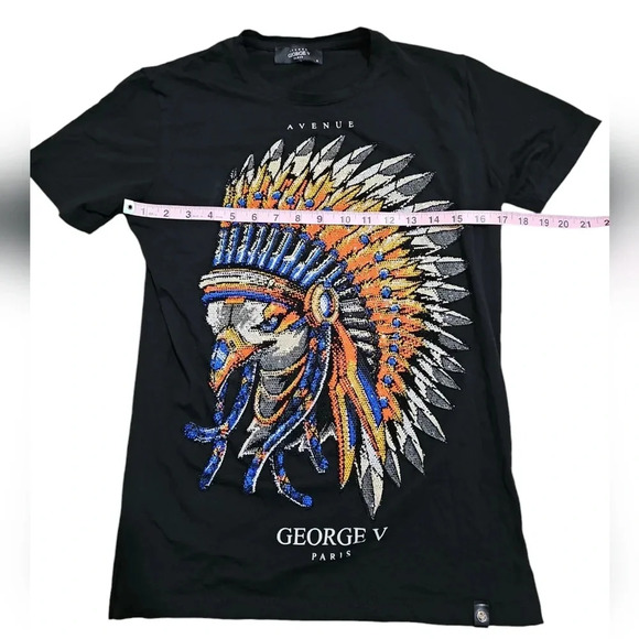 George V Paris Black Sequin Eagle Headdress Shirt Mens S Designer Streetwear Y2K - Picture 5 of 7